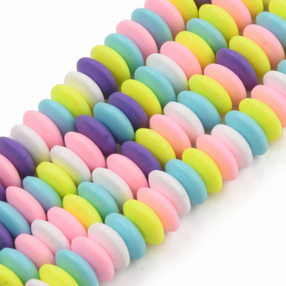 Handmade Polymer Clay Bead Strands, Flat Round, Spring Green, 8.5~9x3.5mm, Hole: 1.6mm, about 112pcs/strand, 15.75 inch~16.14 inch(40~41cm)
