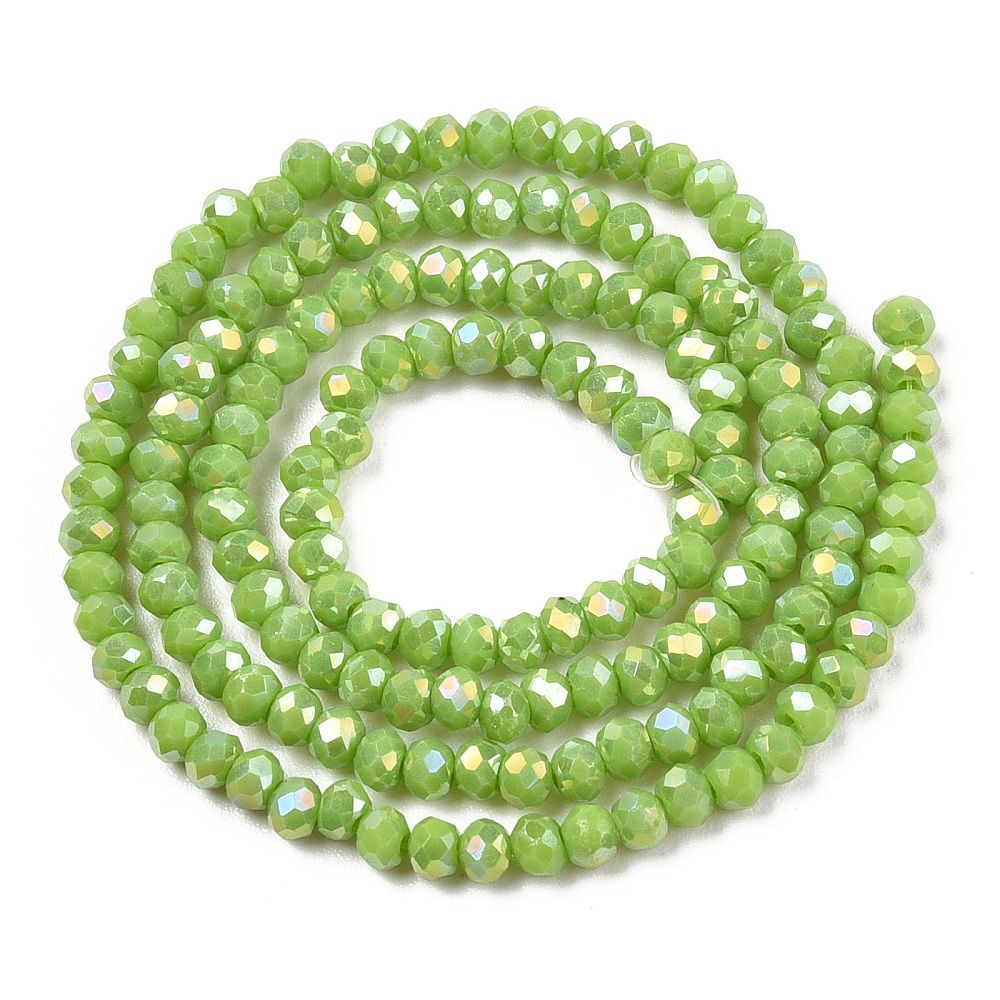 Electroplate Glass Beads Strands, Opaque Solid Color, AB Color Plated, Faceted, Rondelle, Olive, 2.9~3.3x2mm, Hole: 0.8mm, about 135~140pcs/strand, 32~34cm