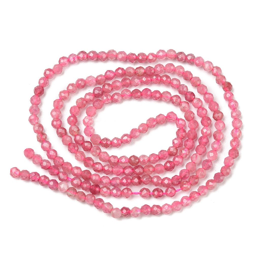 Natural Pink Tourmaline Beads Strands, Faceted, Round, 2mm, Hole: 0.3mm, about 176pcs/strand, 15.08~15.55''(38.3~39.5cm)