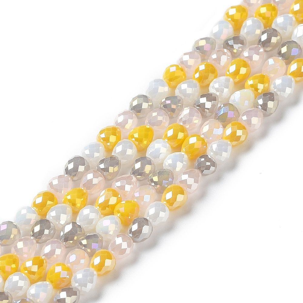 Electroplated Glass Beads Strands, Faceted Teardrop, 4.5~5x4mm, Hole: 0.8mm, about 100pcs/strand, 18.31~18.70''(46.5~47.5cm)