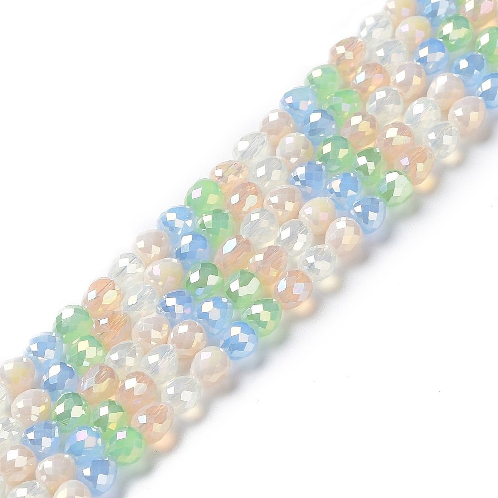Electroplated Glass Beads Strands, Faceted Teardrop, 4.5~5x4mm, Hole: 0.8mm, about 100pcs/strand, 18.31~18.70''(46.5~47.5cm)