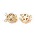 1pcs/Rack Plating Flower Brass Box Clasps, Cadmium Free & Nickel Free & Lead Free, 2-Strand, 4-Hole, Real 18K Gold Plated/12x16mm