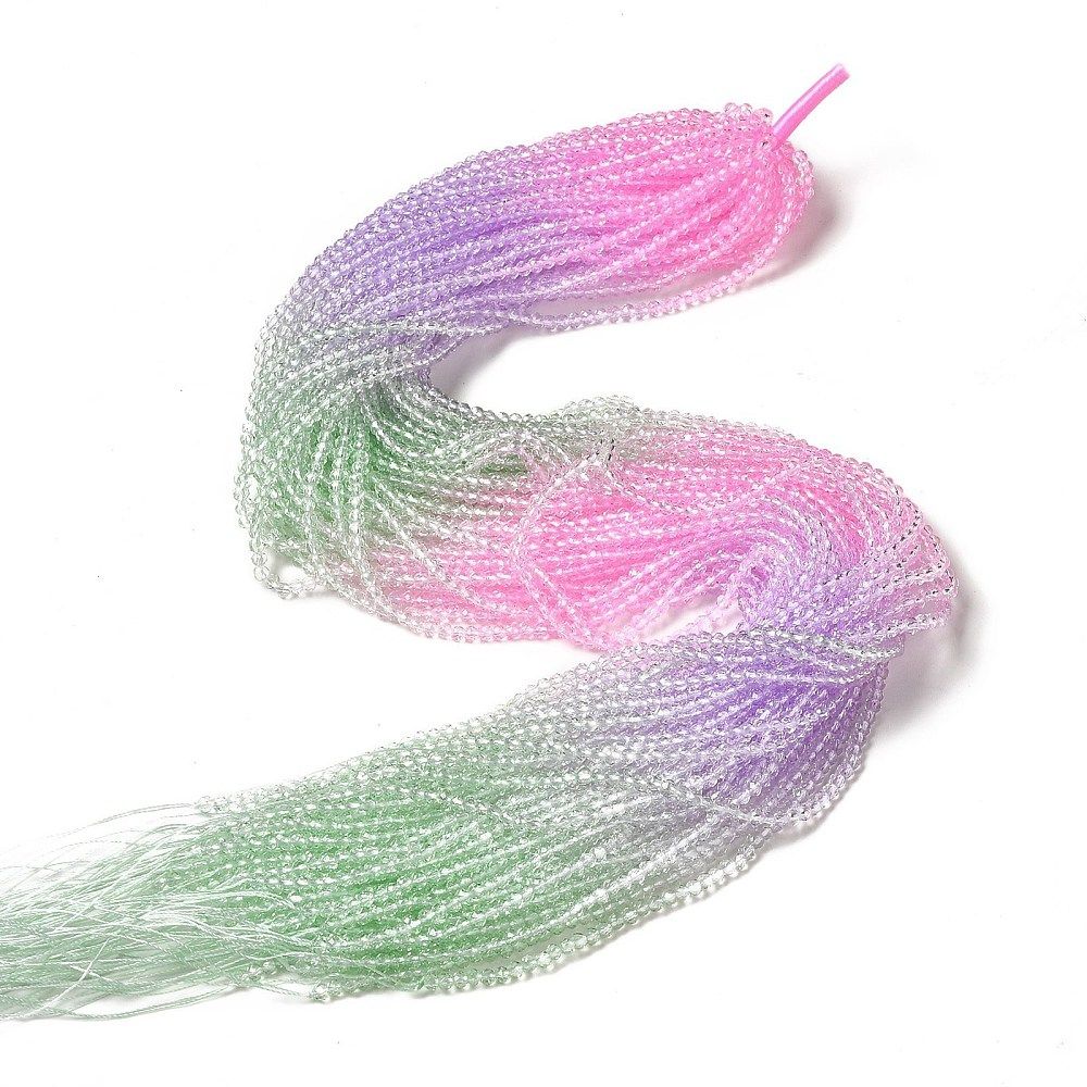 Transparent Gradient Color Glass Beads Strands, Faceted Round, 3x2.8mm, Hole: 0.9mm, about 123pcs/strand, 14.53''(36.9cm)