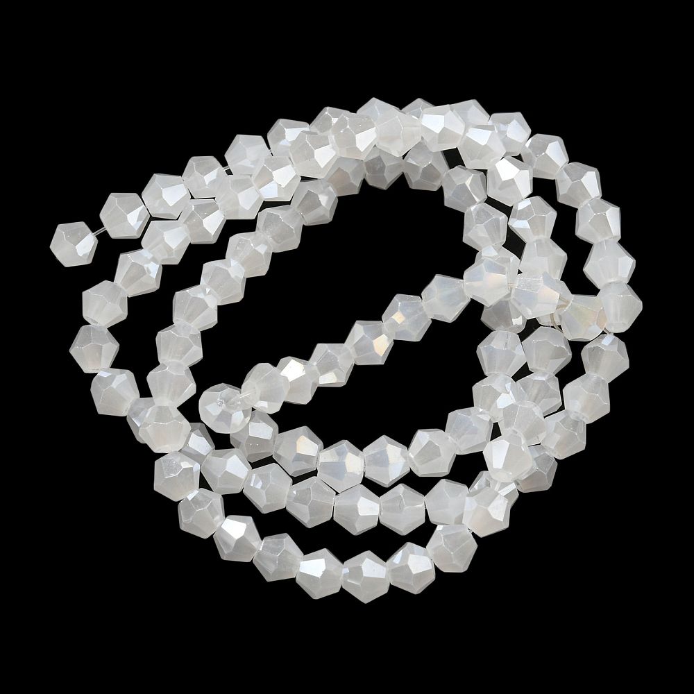 Imitation Jade Electroplate Glass Beads Strands, AB Color Plated, Faceted, Bicone, White, 4x4mm, Hole: 0.8~1mm, about 75~78pcs/strand, 28~29cm
