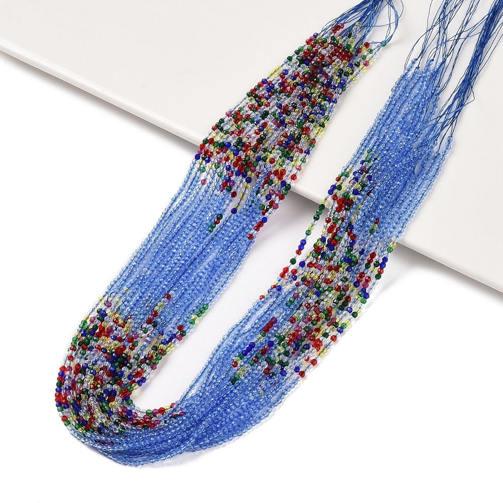 Transparent Gradient Color Glass Beads Strands, Segmented Multi-color Beads, Faceted Round, 2mm, Hole: 0.5mm, about 160~178pcs/strand, 13.58 ~14.17 inch(34.5~36cm)