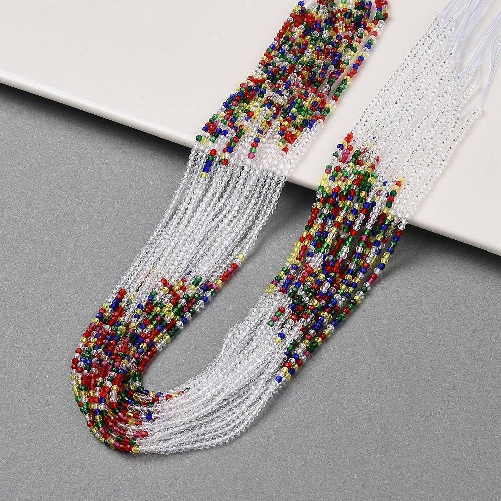 Transparent Gradient Color Glass Beads Strands, Segmented Multi-color Beads, Faceted Round, 2mm, Hole: 0.5mm, about 160~178pcs/strand, 13.58 ~14.17 inch(34.5~36cm)