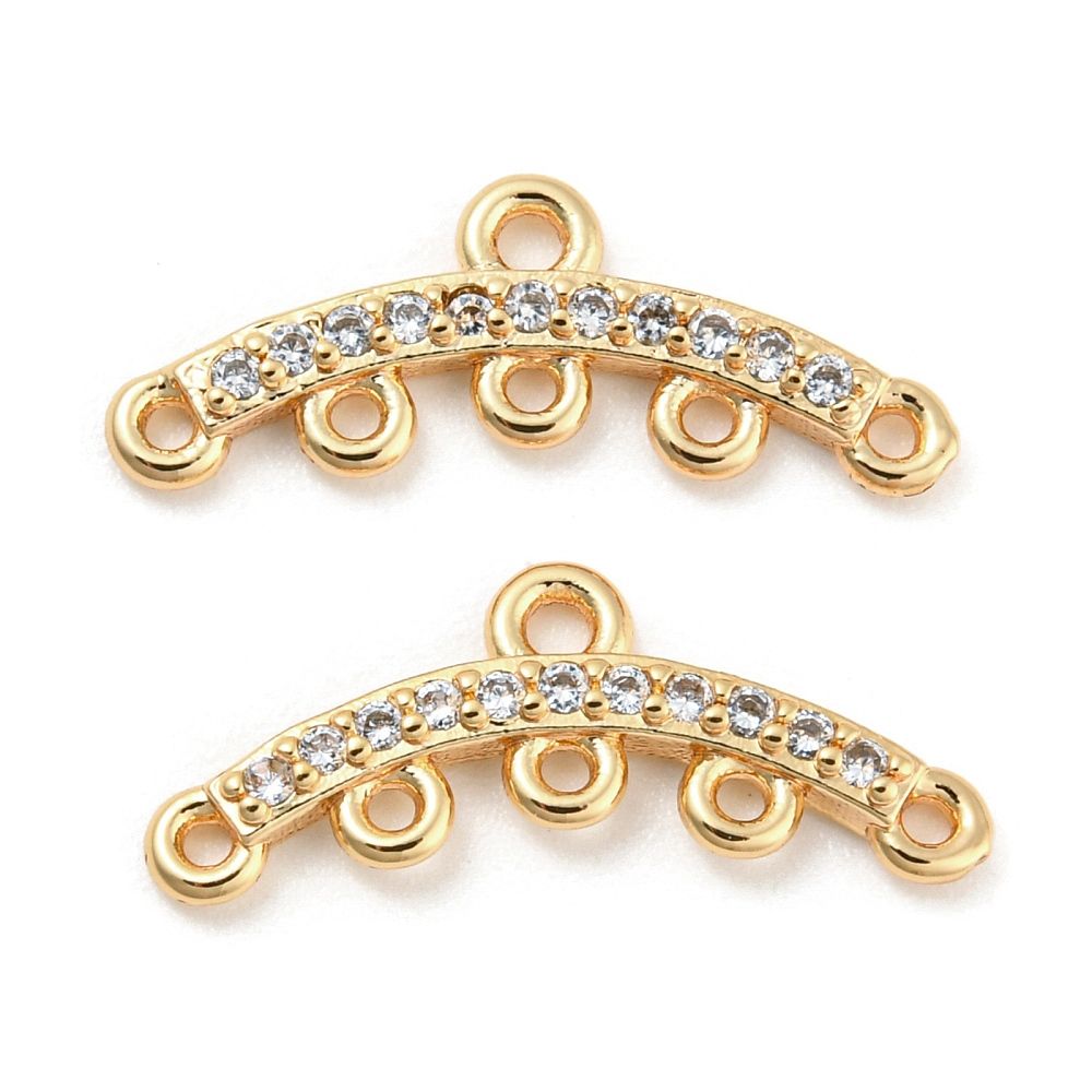 2pcs/Brass Micro Cubic Zirconia Chandelier Components Links, Curve Connector, Real 18K Gold Plated/7.5x18.5x2mm /
