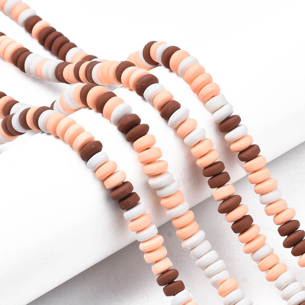Handmade Polymer Clay Beads Strands, for DIY Jewelry Crafts Supplies, Flat Round, Saddle Brown, 6~7x3mm, Hole: 1.5mm, about 113~116pcs/strand, 15.55 inch~16.14 inch(39.5~41cm)