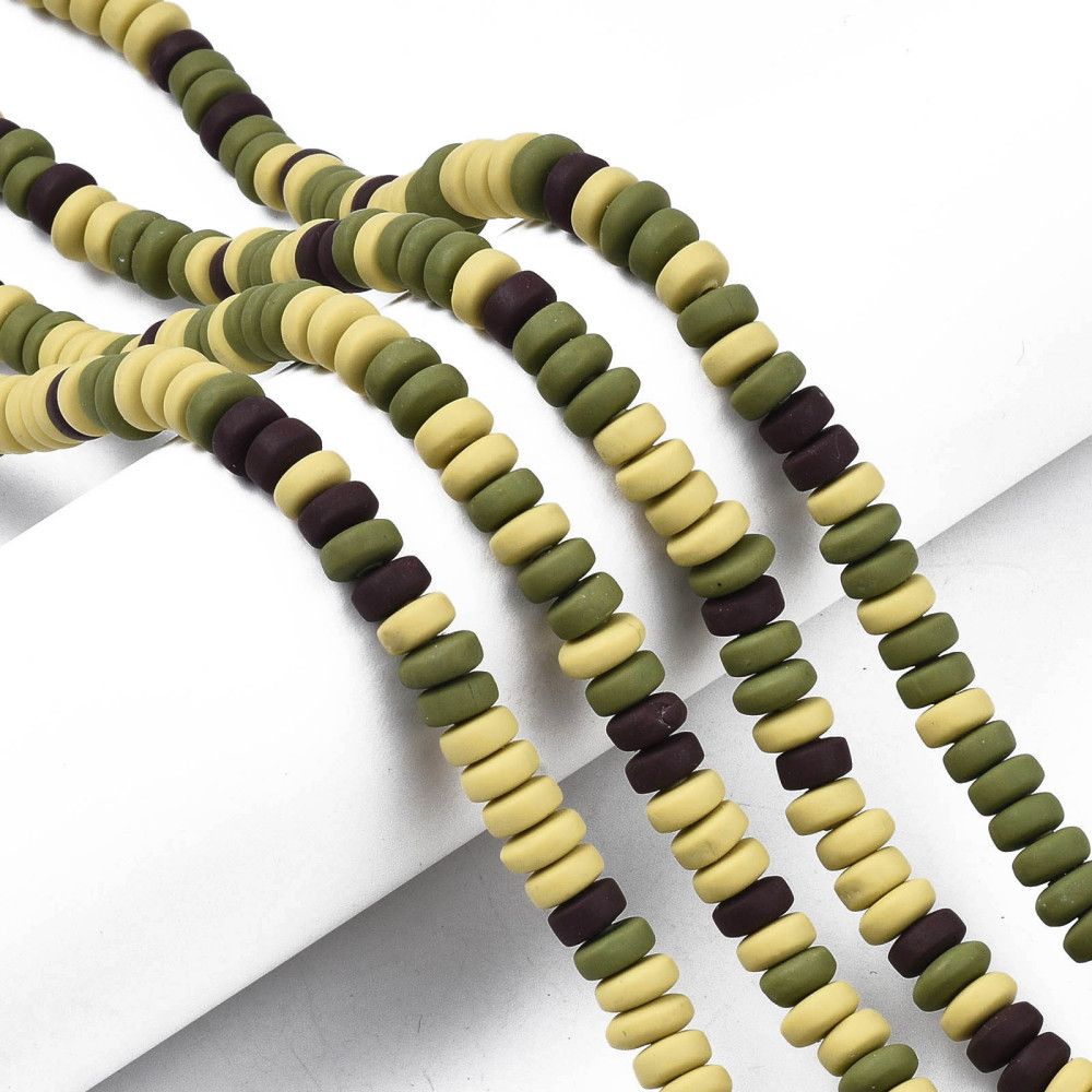 Handmade Polymer Clay Beads Strands, for DIY Jewelry Crafts Supplies, Flat Round, Saddle Brown, 6~7x3mm, Hole: 1.5mm, about 113~116pcs/strand, 15.55 inch~16.14 inch(39.5~41cm)