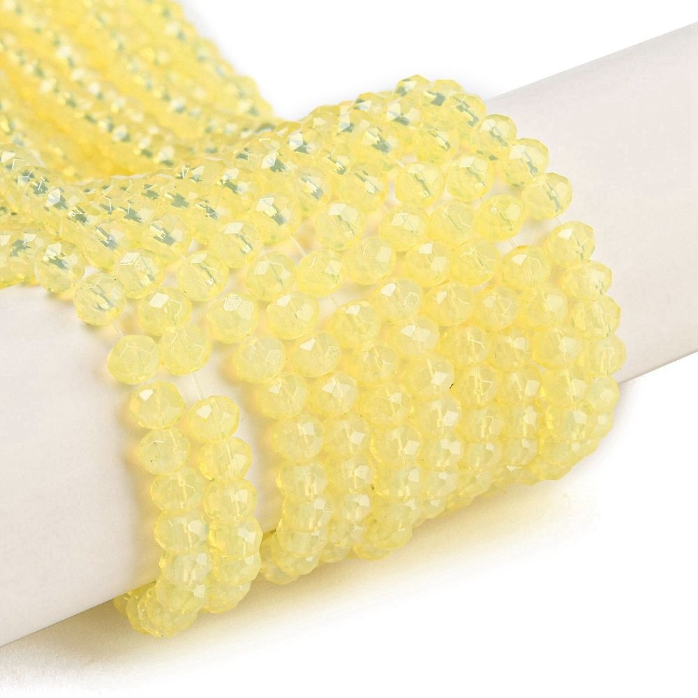 Baking Paint Transparent Glass Beads Strands, Imitation Opalite, Faceted, Round, Yellow, 3.5x2.5~3mm, Hole: 0.8mm, about 135~140pcs/strand, 32~34cm