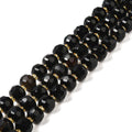 Natural Black Onyx(Dyed & Heated) Beads Strands, with Seed Beads, Faceted Rondelle, 7~8x5~6mm, Hole: 1mm, about 45~46pcs/strand, 14.57''~14.96''(37~38cm)