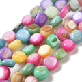 Natural Freshwater Shell Beads Strands, Dyed, Flat Round, Mixed Color, 7~8.5x7~7.5x3~5.5mm, Hole: 0.5mm, about 49~50pcs/strand, 14.96''~15.04''(38~38.2cm)