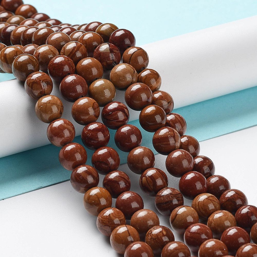 Natural Wood Lace Stone Wooden Jasper Beads Strands, Round, 8mm, Hole: 1.2mm, about 47pcs/strand, 15.16''(38.5cm)