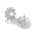 2pcs/Hollow Flower Brass Micro Pave Cubic Zirconia Stud Earrings Finding, with Horizontal Loops/18.5x15mm