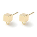 2pcs/Brass Stud Earring Findings, with Horizontal Loop, Cube, Real 18K Gold Plated/8x5mm