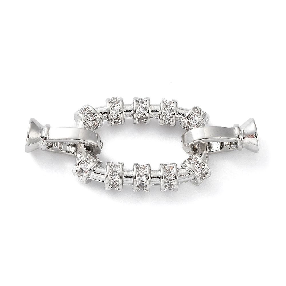 Rack Plating Brass Pave Clear Cubic Zirconia Fold Over Clasp/14x20x4mm