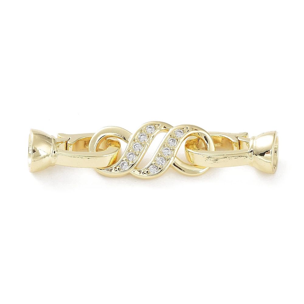 Rack Plating Brass Micro Pave Clear Cubic Zirconia Fold Over Clasp/8.5x18.5x2.5mm