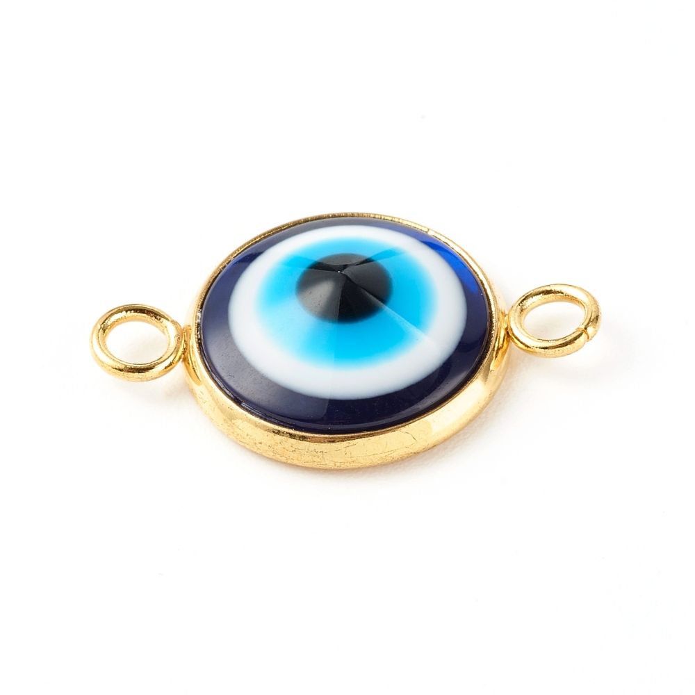 2pcs/Resin Evil Eye Links Connectors,13.5x21x4.5mm, with 304 Stainless Steel Settings