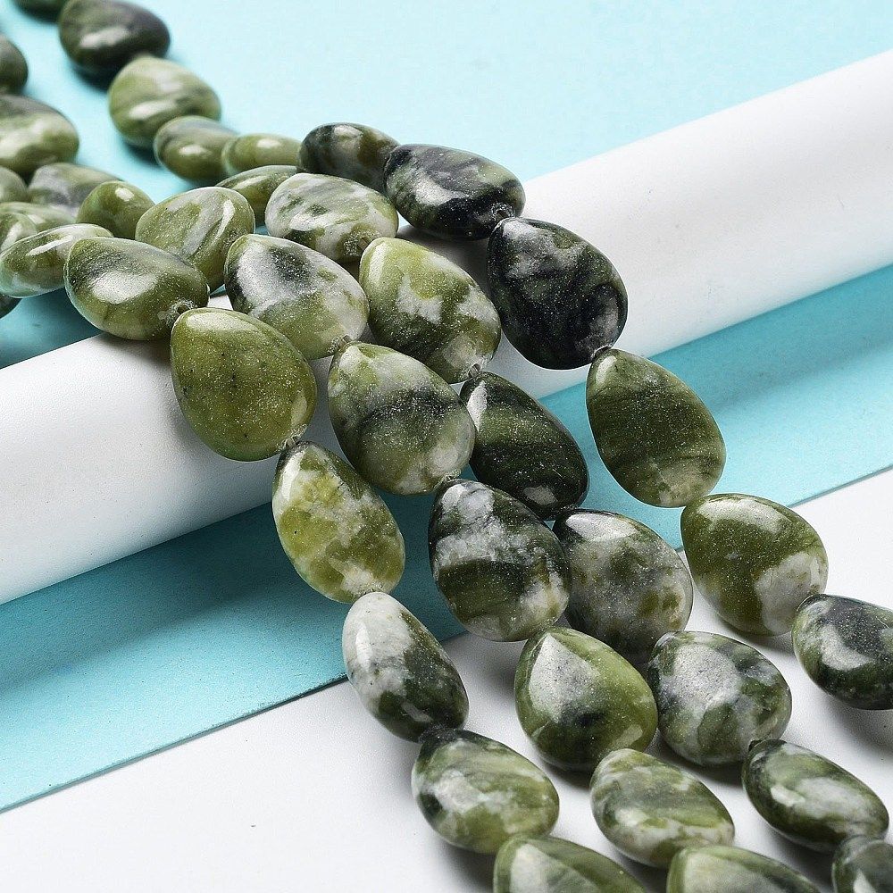 Natural Teardrop Chinese Southern Jade Beads Strands, 17.5~18x13x6mm, Hole: 1.2mm, about 22pcs/strand, 15.24 inch(38.7cm)