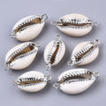 2pcs/Electroplate Cowrie Shell Links connectors, with Iron Findings/21~27x10~14x6mm