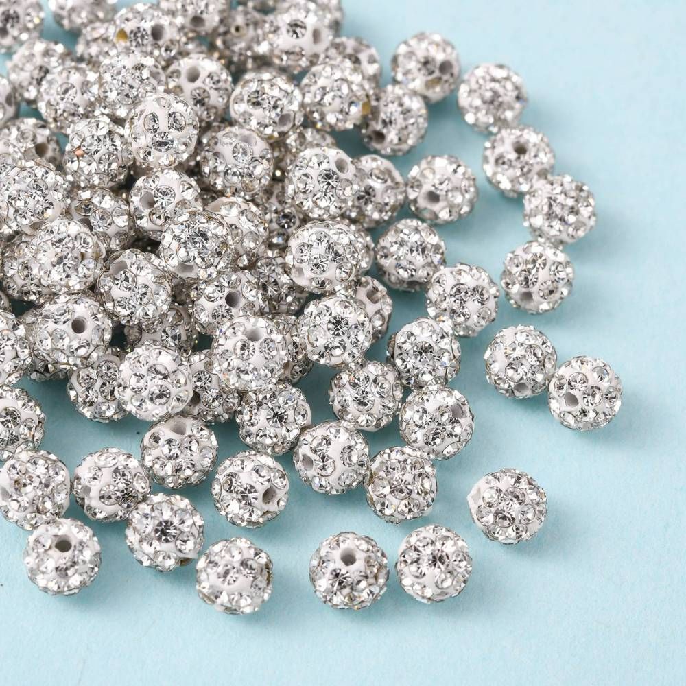 4pcs/Polymer Clay Rhinestone Beads, Pave Disco Ball Beads, Grade A, Round