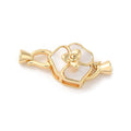 Brass Fold Over Clasps with Shell, Flower, Cadmium Free & Nickel Free & Lead Free, Real 18K Gold Plated/13x14x8mm
