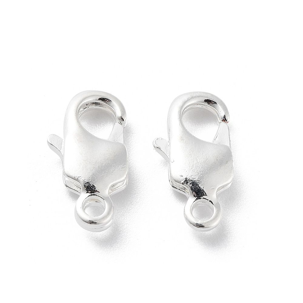 2 pcs/Brass Lobster Claw Clasps, 925 Sterling Silver Plated/ 13x7x3mm