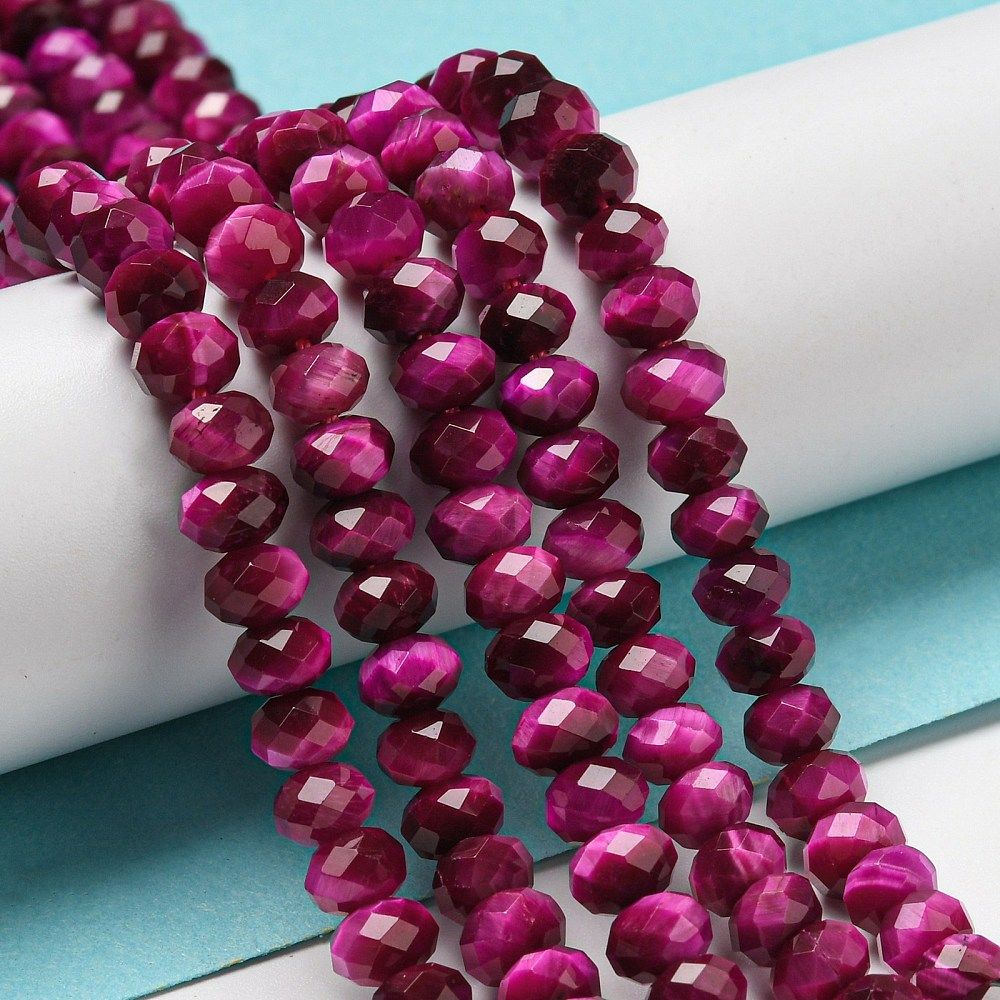 Natural Tiger Eye Beads Strands, Faceted, Dyed, Rondelle, 6x4~4.5mm, Hole: 1mm, about 91pcs/strand, 15.31''~15.35''(38.9~39cm)