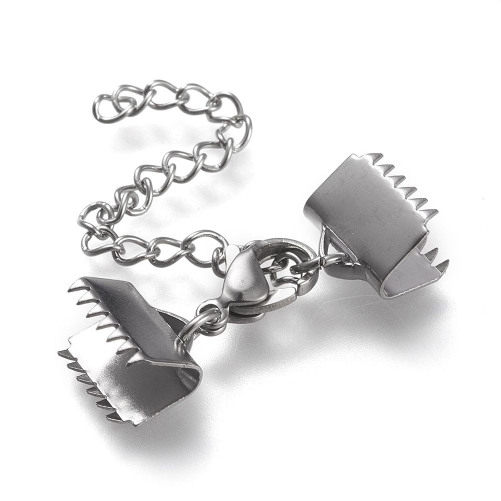 304 Stainless Steel Curb Chain Extender, with Lobster Claw Clasps and Ribbon Crimp Ends