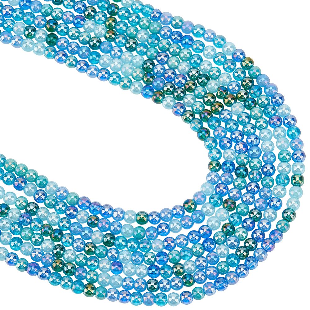 Transperant Electroplate Glass Beads Strands, AB Color Plated, Round, 4~4.5mm, Hole: 0.9mm, about 100pcs/strand, 14.96''(38cm)