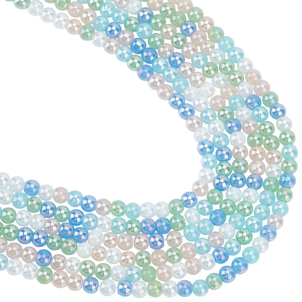 Transperant Electroplate Glass Beads Strands, AB Color Plated, Round, 4~4.5mm, Hole: 0.9mm, about 100pcs/strand, 14.96''(38cm)