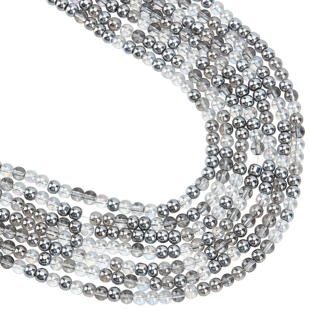 Transperant Electroplate Glass Beads Strands, AB Color Plated, Round, 4~4.5mm, Hole: 0.9mm, about 100pcs/strand, 14.96''(38cm)