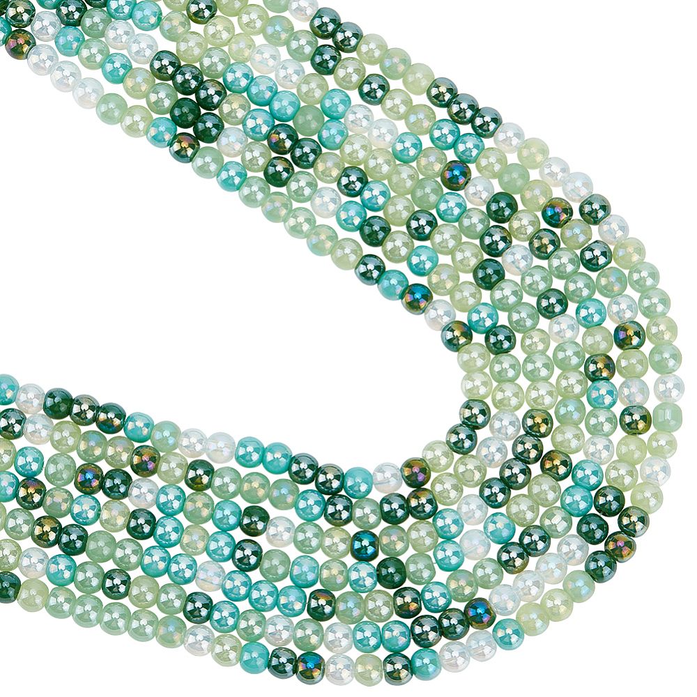Transperant Electroplate Glass Beads Strands, AB Color Plated, Round, 4~4.5mm, Hole: 0.9mm, about 100pcs/strand, 14.96''(38cm)