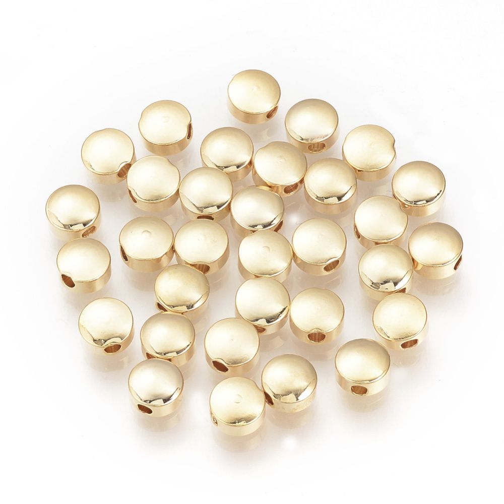 4pcs/Brass Spacer Beads, Nickel Free, Flat Round, Real 18K Gold Plated/5x3mm