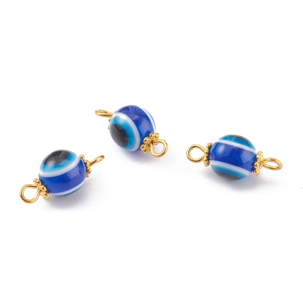 10pcs/Evil Eye Resin Beads Link Connector, with Alloy Daisy Spacer Beads and Iron Eye Pin/17x8mm