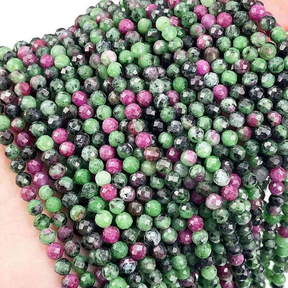 Natural Ruby in Zoisite Beads Strands, Faceted, Round, 4mm, Hole: 0.8mm, about 100pcs/strand, 15.51''(39.4cm)