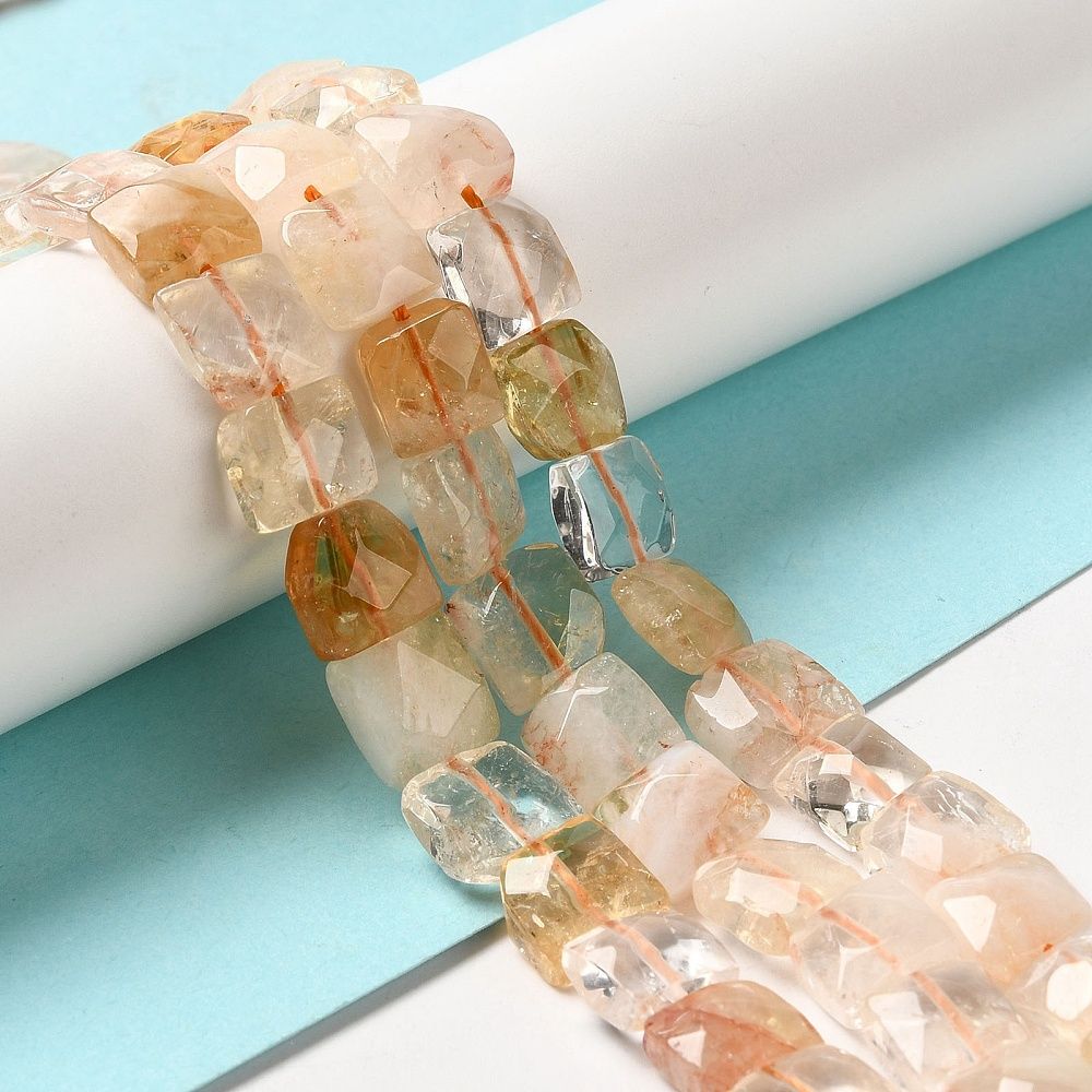 Natural Citrine Beads Strands, Faceted, Square, 9~10.5x10~10.5x6mm, Hole: 1mm, about 18~20pcs/strand, 7.09~7.68 inch (18~19.5cm)