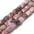 Natural Rhodonite Beads Strands, Faceted, Square, 9~10.5x10~10.5x6mm, Hole: 1mm, about 18~20pcs/strand