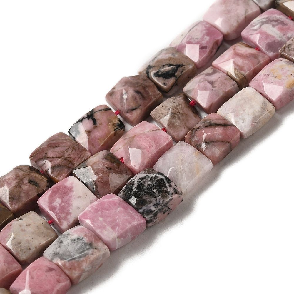 Natural Rhodonite Beads Strands, Faceted, Square, 9~10.5x10~10.5x6mm, Hole: 1mm, about 18~20pcs/strand