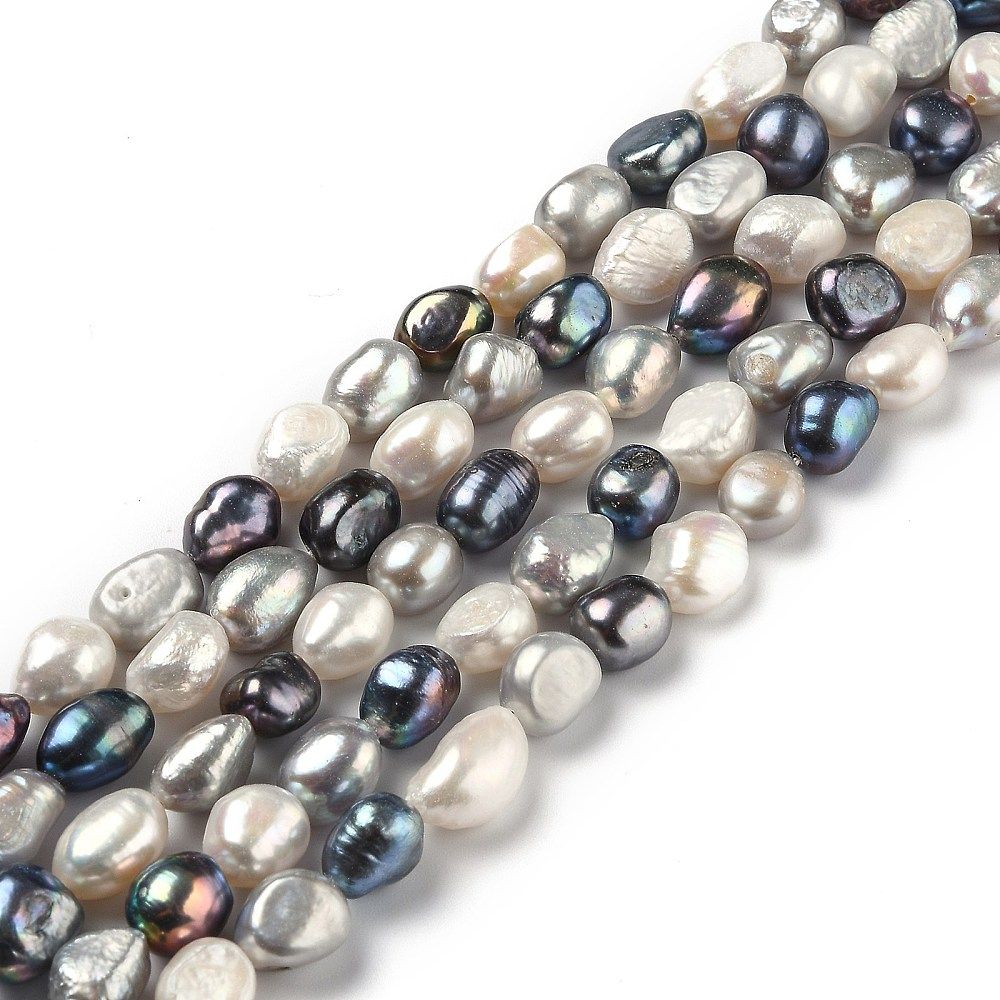 Natural Cultured Freshwater Pearl Beads Strands, Rice, Dyed, Mixed Color, 9~12x7~9mm, Hole: 0.7mm, about 32pcs/strand, 13.98 inch(35.5cm)
