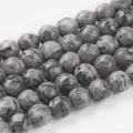 Natural Map Stone/Picasso Stone/Picasso Jasper Strands, Faceted Round, Gray, 8mm, Hole: 1mm, about 44pcs/strand, 14.5 inch