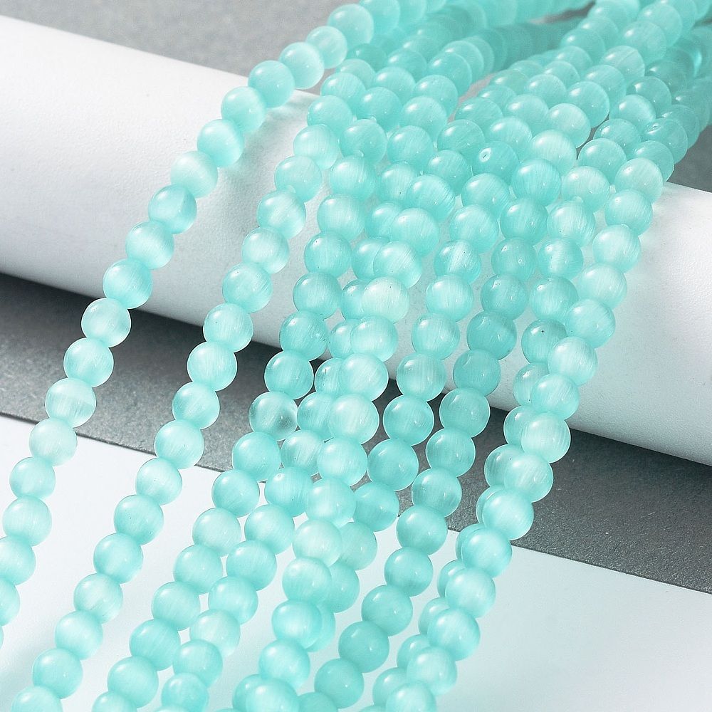 Cat Eye Beads Strands, Round, 4mm, Hole: 0.7mm, about 100~105pcs/strand, 14.37~14.69 inch(36.5~37.3cm)