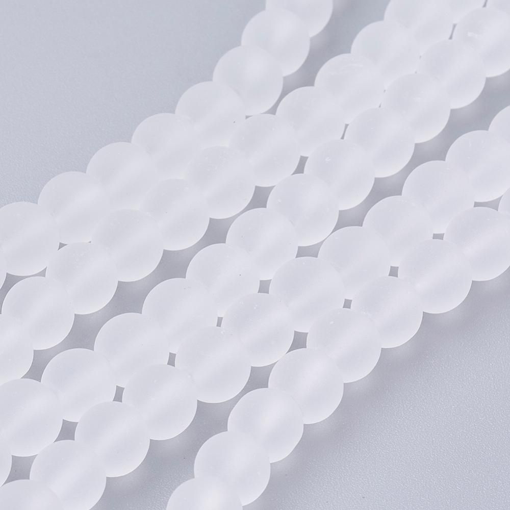 Baking Painted Transparent Glass Bead Strands, Frosted, Round, 6mm, Hole: 1.3~1.6mm, about 140pcs/strand