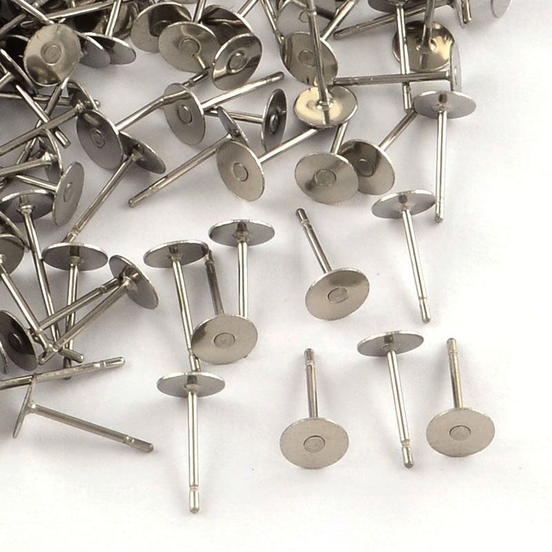 10pcs/ 316 Surgical Stainless Steel Flat Round Blank Peg Stud Earring Settings/3mm