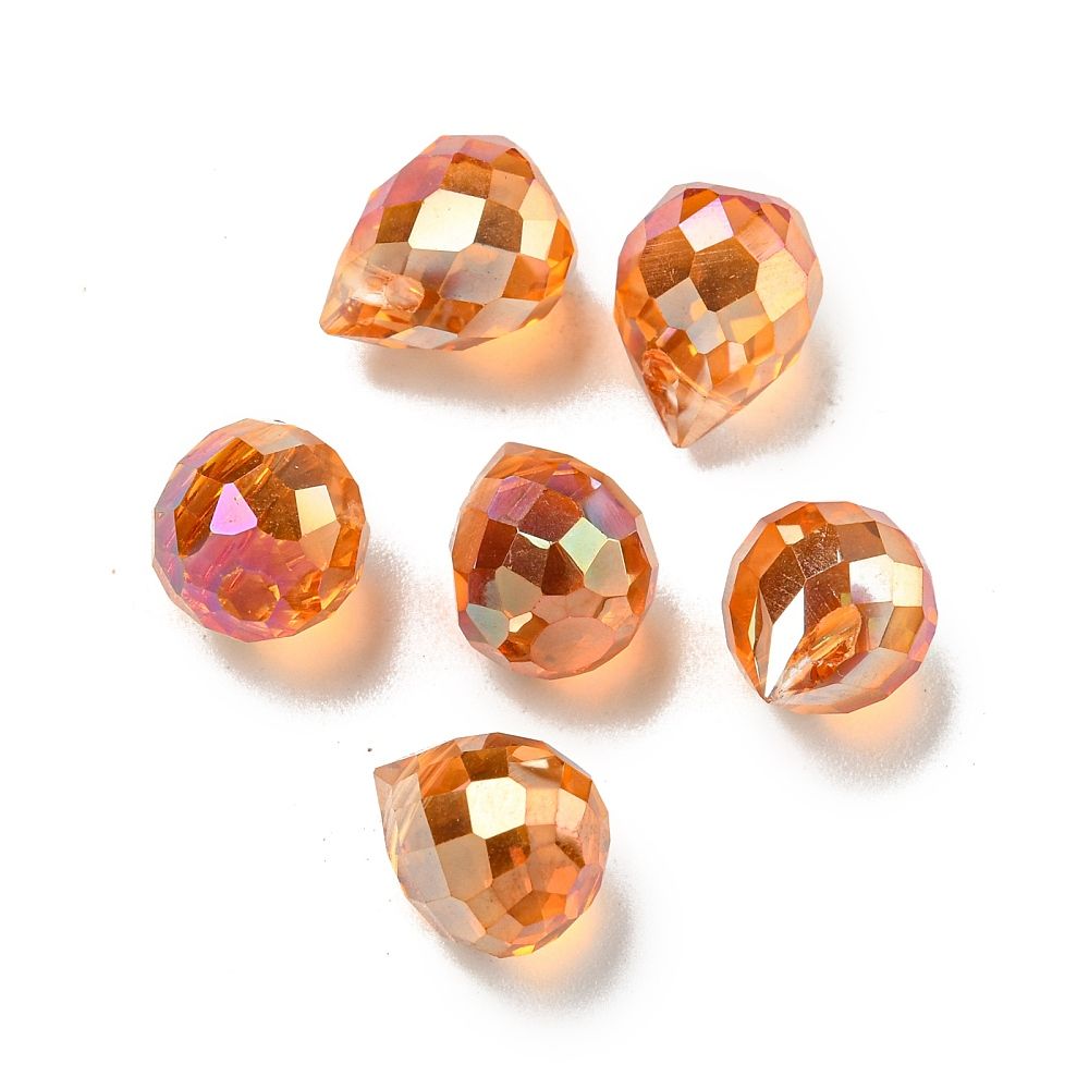 6pcs/Electroplate Glass Beads, Faceted, Full Rainbow Plated, Teardrop