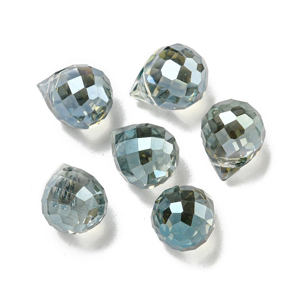 6pcs/Electroplate Glass Beads, Faceted, Full Rainbow Plated, Teardrop
