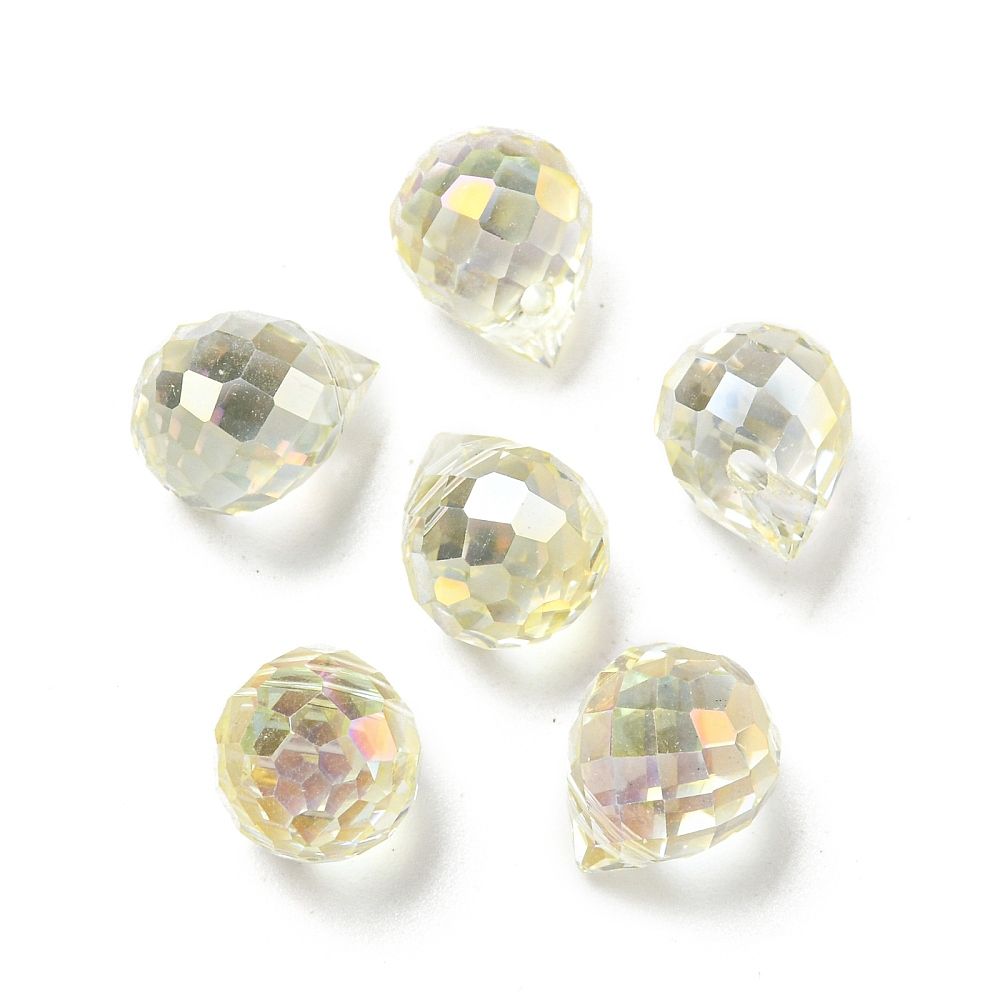 6pcs/Electroplate Glass Beads, Faceted, Full Rainbow Plated, Teardrop