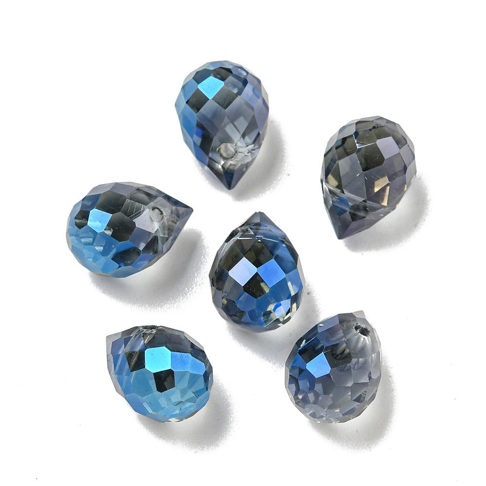 6pcs/Electroplate Glass Beads, Faceted, Full Rainbow Plated, Teardrop