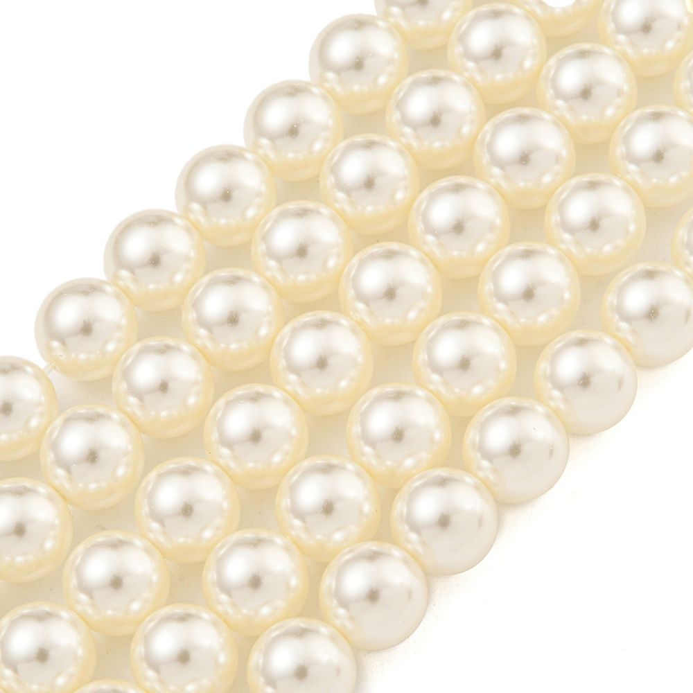 Glass Pearl Beads Strands, Round, Bisque, 8mm, Hole: 0.6mm, about 51pcs/strand, 15.98''(40.6cm)
