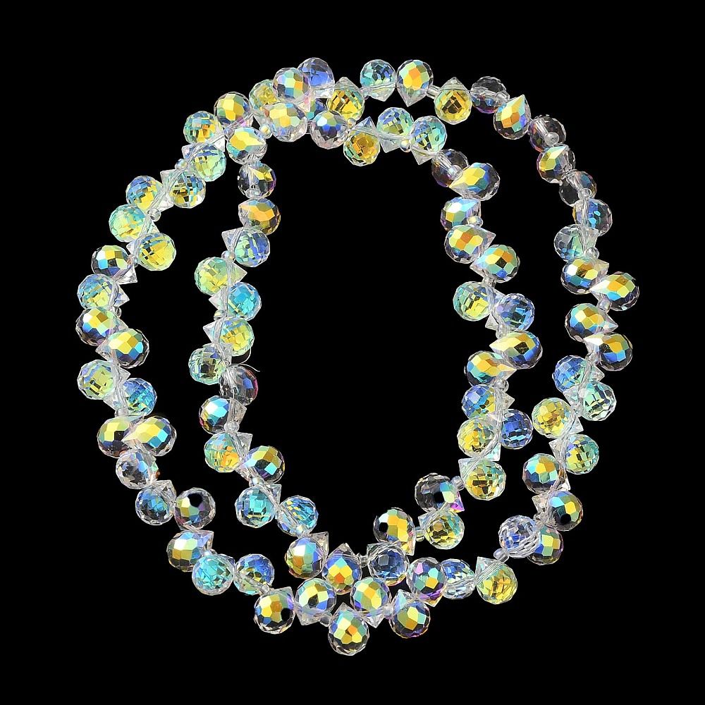 Electroplate Glass Beads Strands, Teardrop, 10~11x8mm, Hole: 1mm, about 93pcs/strand, 62cm